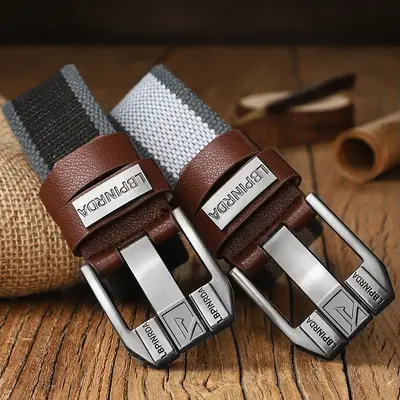 Canvas belt with pin buckle for men, student fashion youth style versatile denim belt, military training extended fabric belt for women
