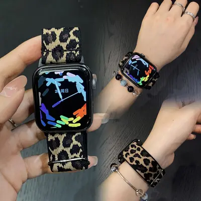 Nylon Camo Leopard Print Watch Strap for Apple Watch S12 and iWatch 12th Gen