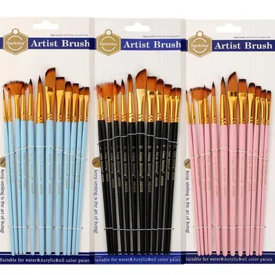 Acrylic paint brush set, 12-piece, wooden, for children