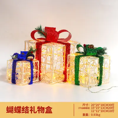 LED Christmas Foldable Acrylic Gift Box Set, 3-Piece Light-Up