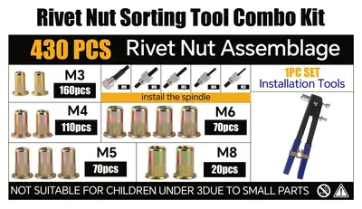 430pcs Metric Rivet Nut Kit with Manual Rivet Nut Gun - 10