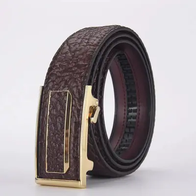 Yeni erkek kemeri bizon deri hakiki deri otomatik tokalı kemer alaşım toka iş rahat otoriter moda resmi kıyafet