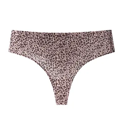 Plus Size Seamless Leopard Print Women's Thong, Low-Rise, Beach - 12