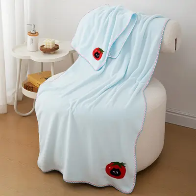 Apple Kitten Cartoon Embroidered Bath Towel Set, Coral Fleece, Quick-Dry - 2