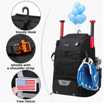 American Baseball Backpack, Large Capacity Softball Equipment Bag - 3