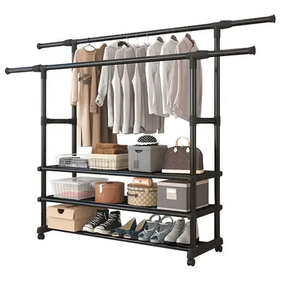Telescopic Plastic Garment Rack with Wheels