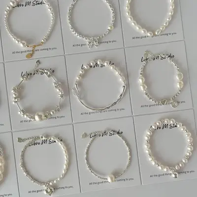 Pearl silver bracelet, S925 sterling, natural irregular, minimalist