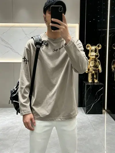 Herren-Basisshirt langarm, dünn, locker geschnitten, lässiges T-Shirt