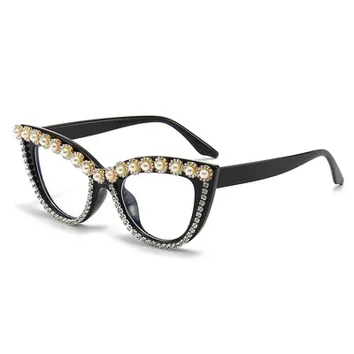 Katzenaugen-Sonnenbrille mit Strasssteinen, Blumenmuster, Flachglas - 3