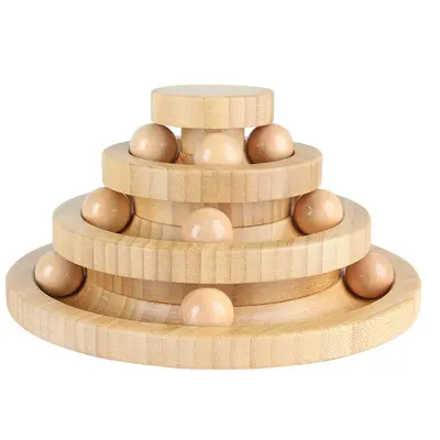 Solid Wood Cat Turntable Toy with Rolling Ball, Chew-Resistant, Customizable