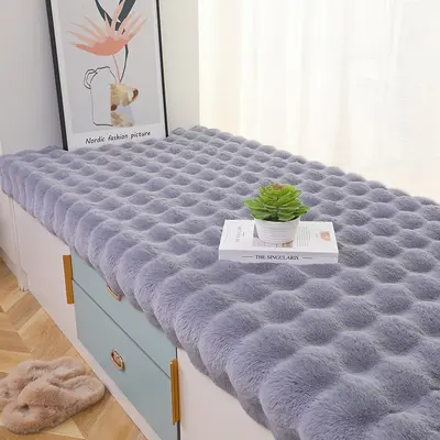 Thick Anti-Slip Plush Window Seat Cushion, Faux Rabbit Fur Look - 12