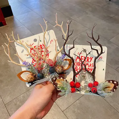 New Year Hair Clips for Girls with Cute Reindeer Antler Hair Bands