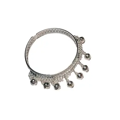 Silver bracelet with bells, adjustable, ethnic style