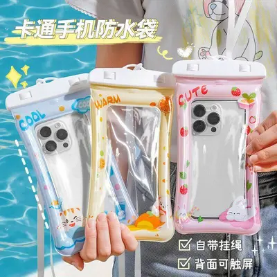 Inflatable waterproof phone pouch with touchscreen for swimming and diving