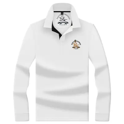 Men's 100% Mercerized Cotton Polo Shirt, Embroidered Small Horse Logo, Long-Sleeve - 8