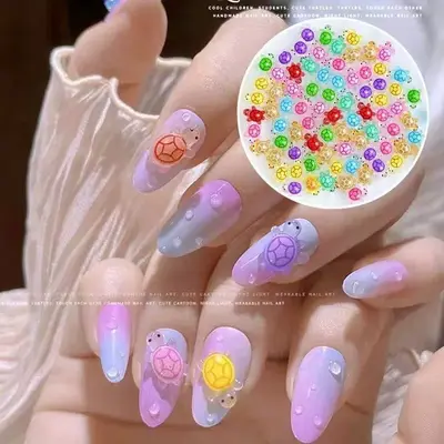 Glow-in-the-Dark Turtle Resin Nail Art Charms Mixed Colorful Rhinestones