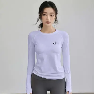 al女长袖跑步瑜伽服秋冬款修身显瘦高弹圆领运动训练速干健身服上 - 11