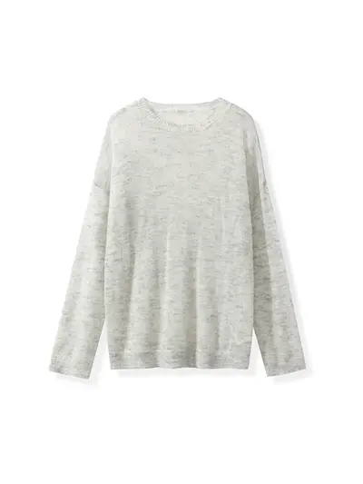 Pullover aus Alpaka- und Schafwolle, V-Ausschnitt, Rauchmelange-Garn - 7