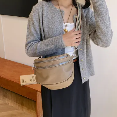 Wide-Strap Shoulder and Crossbody Waist Bag, Large Capacity