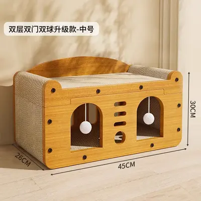 Four-Season Cat Scratcher Board with Cat House, Non-Shedding - 11