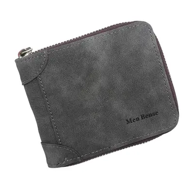 Men's Short Zip Bi-Fold Wallet, Retro Matte PU, Coin Pocket - 5