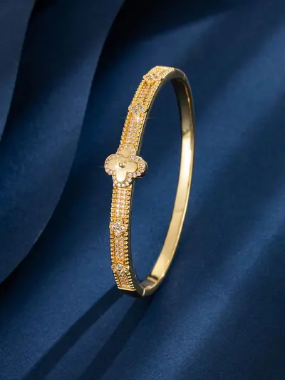 Vierblatt-Blüten-Kupferarmband, vergoldet, mit Zirkonia besetzt - 6