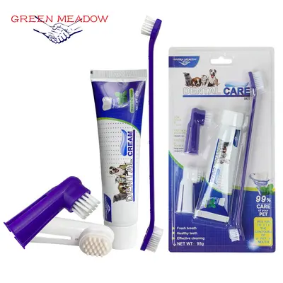 Pet single-use finger toothbrush and toothpaste set for dogs and cats
