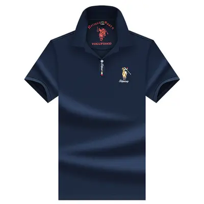 Men's Short Sleeve Pure Cotton Solid Color Polo Shirt - 12
