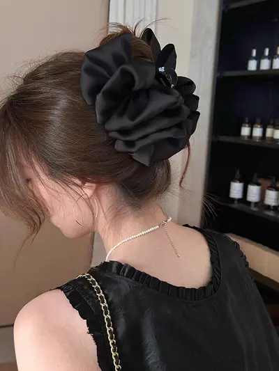 Original satin large cloud-shaped bubble paw claw clip, large shark claw clip for women, for the back of the head, makes the face appear smaller, hair accessory for thick hair. - 10