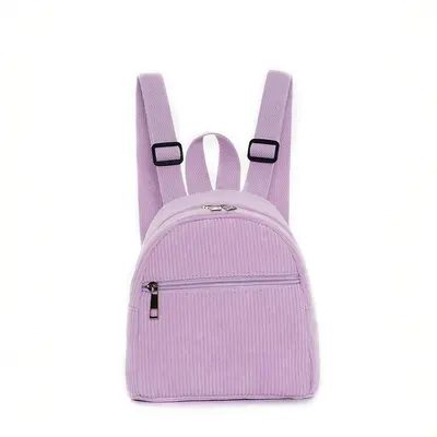 Corduroy Backpack, Solid Colour, Small Women's Backpack - 10