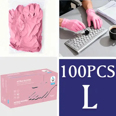 Pembe tek kullanımlık nitril eldiven, 100/50/20 adet, kalın - 8