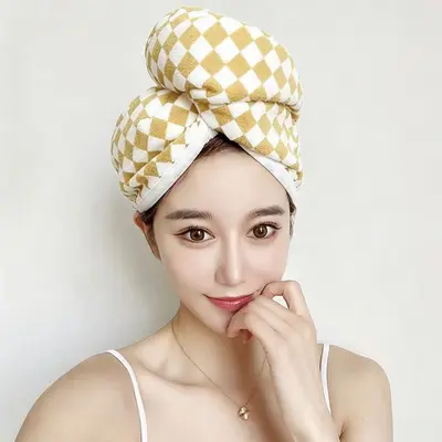 Checkered Absorbent Quick-Dry Women's Hair Cap, Thickened Hair Towel Wrap - 9