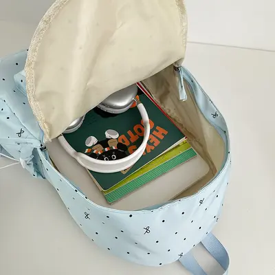 Polka Dot Bow Backpack for Junior and Senior High School Girls - 5