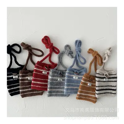 Kids' Knitted Handbag with Contrast Stripes