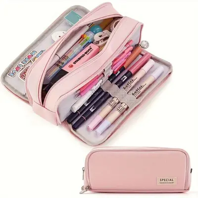 Korean-Style Canvas Pencil Case, Large Capacity, Multifunctional for Students - 9