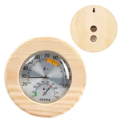 Round Sauna Thermo-Hygrometer, Solid Wood Frame - 6