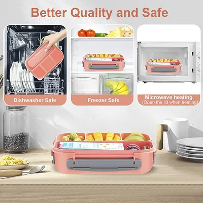 Amazon-Bestseller Kunststoff-Lunchbox, mikrowellengeeignet, Schul-Bento-Box für Schüler, 16-teiliges Set mit Fruchtspießen, unterteilte Mittagsbox