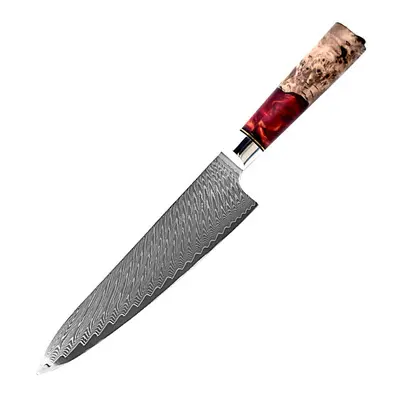 Damaskus-Küchenmesserset, roter Harzgriff, japanischer Stil - 7