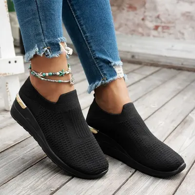 Plus Size Women's Sock Shoes, Breathable Mesh, Thick Sole, Colour Block