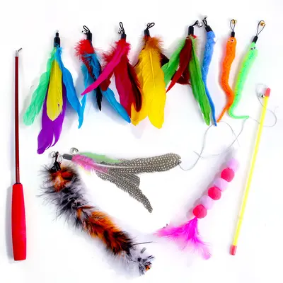 Cat Toy Set with Retractable Teaser Wand and Feather Bell - 9