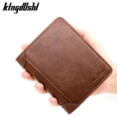 Erkek Kısa Cüzdan, Retro Çok Kartlıklı Dikey Üç Katlı Deri Model - 2
