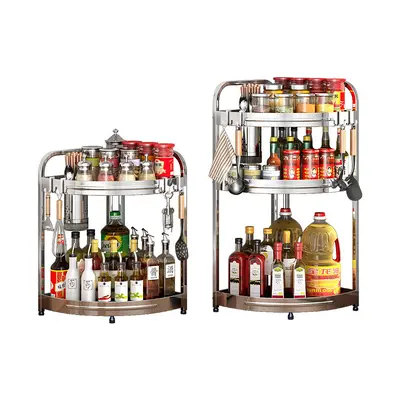Stainless steel kitchen corner storage rack oil salt sauce vinegar tripod spice supplies wall corner floor storage knife holder