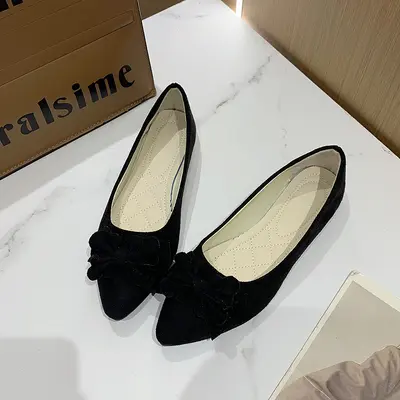 Women's Suede Ballet Flats with Bow, Pointed Toe, Size 43 - 4