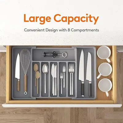 Kitchen knife and fork storage box with expansion tray
