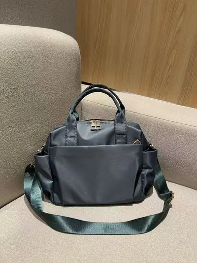 Striped Handbag, Lightweight Waterproof Nylon, Large Capacity Crossbody Bag