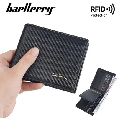 Erkek kısa cüzdan, PU karbon fiber, RFID korumalı, fermuarlı madeni para bölmeli - 6
