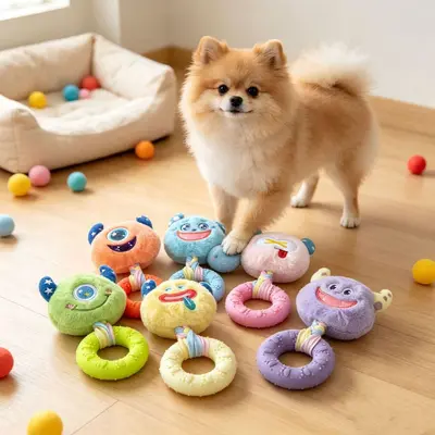 Langlebiges Hundespielzeug, quietschende Monster-Plüschfigur mit TPR-Kauring - 4