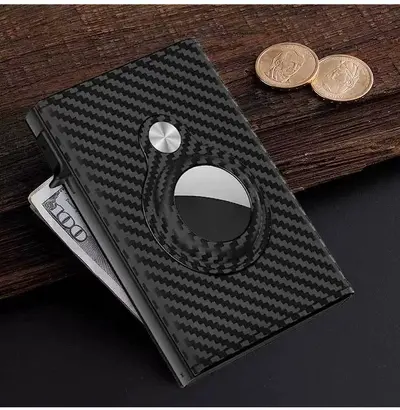 Amazon'un yeni metal kart tutucu büyük kapasiteli kart yuvası karbon fiber üç katlı hava etiketi cüzdanı erkek hakiki