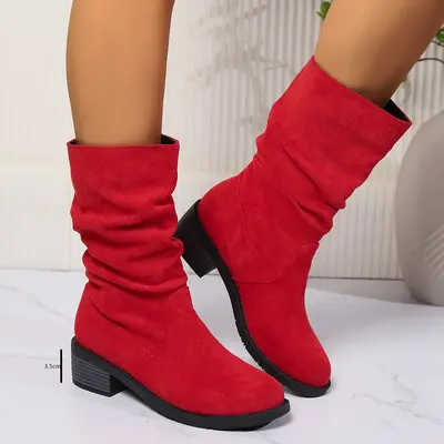 Suede Chunky Heel Women's Mid-Calf Boots Plus Size - 7