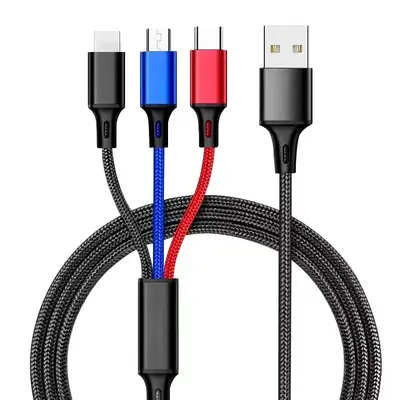 1 to 3 Fast Charging Data Cable 3-in-1 Compatible with Type-C/Micro/Apple Lightning Charging Cable - 12